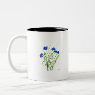 Caneca De Café Em Dois Tons Flores azuis