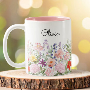 Caneca De Café Em Dois Tons Flores Bonitas Coloridas Jardim Floral Personaliza