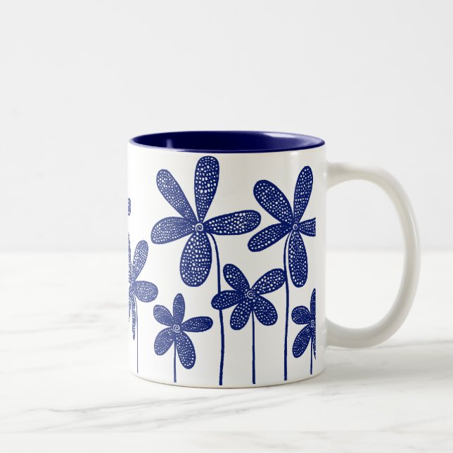 Caneca De Café Em Dois Tons Flores bonito - Azul Marinho (Direita)
