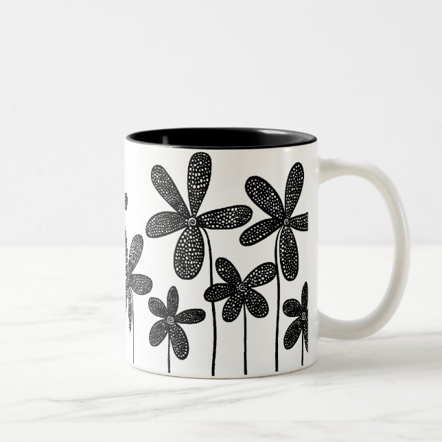 Caneca De Café Em Dois Tons Flores bonito - Preto e Branco (Direita)