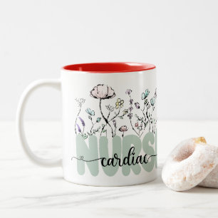 Caneca De Café Em Dois Tons Flores Botânicas Whimsical Flores Cardíacas