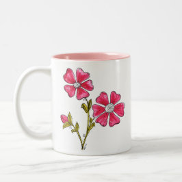 Caneca De Café Em Dois Tons Flores Brancas, Cinzentas, Quentes