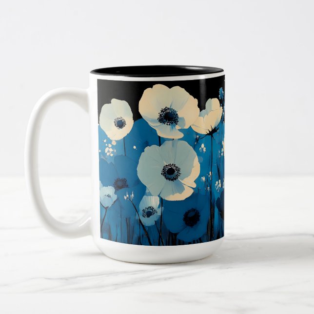 Caneca De Café Em Dois Tons Flores brancas e azuis (Esquerda)