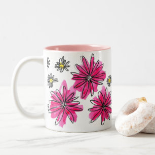 Caneca De Café Em Dois Tons Flores Brancas e Rosa Quiméricas