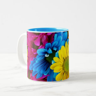 Caneca De Café Em Dois Tons Flores Brilhantes