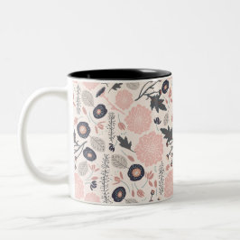 Caneca De Café Em Dois Tons Flores Cinza Rosa Preto Reprodução Preto