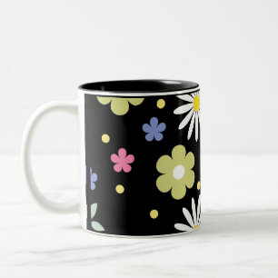 Caneca De Café Em Dois Tons Flores Coloridas