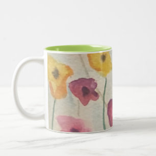 Caneca De Café Em Dois Tons Flores Coloridas, Deluxe Mug