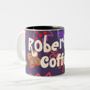 Caneca De Café Em Dois Tons Flores coloridas linha de estilo 80 e 80 Cof com t