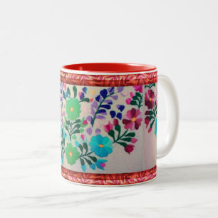 Caneca De Café Em Dois Tons Flores Coloridas - Pasta