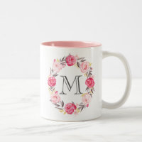Flores Cor de Água Rosa e Monograma de Folha de Ou