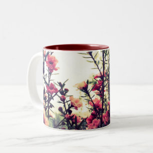 Caneca De Café Em Dois Tons Flores Cor-de-Rosa Delicadas Natureza