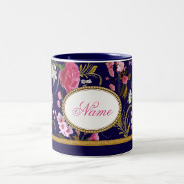 Caneca De Café Em Dois Tons Flores cor-de-rosa do monograma