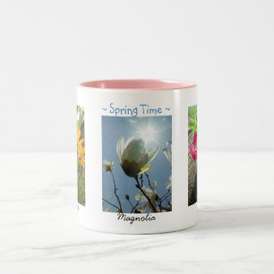 Caneca De Café Em Dois Tons Flores da primavera Daisies Magnolia Crocuses Mug