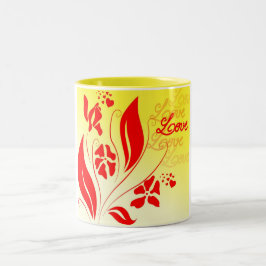 Caneca De Café Em Dois Tons Flores de Amor e Suavizadas