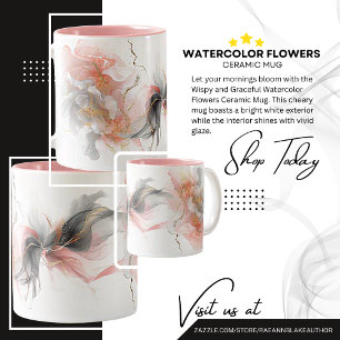 Caneca De Café Em Dois Tons Flores de Aquarela Etéreas e Graciosas em Caneca d