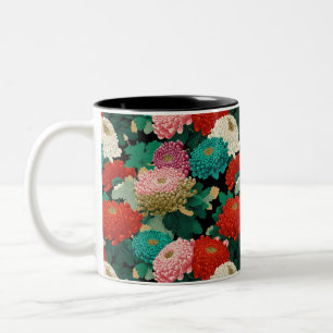 Caneca De Café Em Dois Tons Flores de Crisântemo Vintage BOHO Botânico