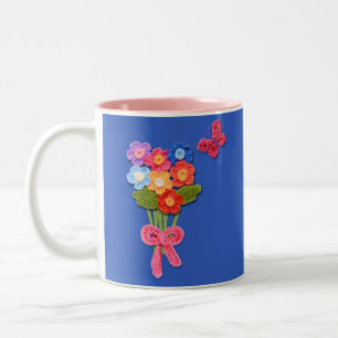 Caneca De Café Em Dois Tons Flores de crochê Borboleta e Impressão de Arco