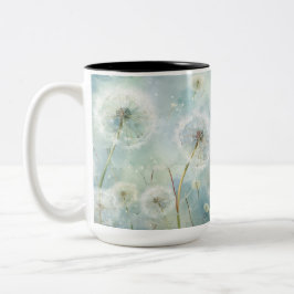 Caneca De Café Em Dois Tons FLORES DE DANDELION DE COR DE ÁGUA bonito PASTEL