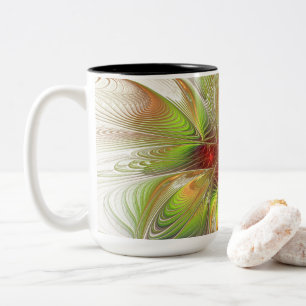 Caneca De Café Em Dois Tons Flores de fantasia fractal suaves e tenra