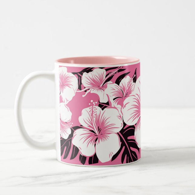 Caneca De Café Em Dois Tons Flores De Hibisco, Mug De Dois Tons (Esquerda)