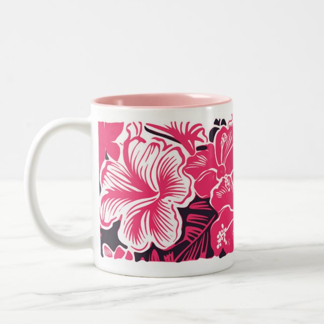 Caneca De Café Em Dois Tons Flores de Hibiscus (Esquerda)