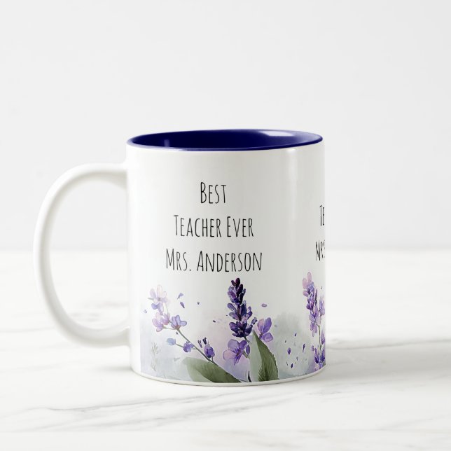 Caneca De Café Em Dois Tons Flores de Lavanda Personalizadas Agradecimento ao  (Esquerda)