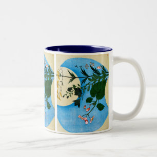 Caneca De Café Em Dois Tons Flores de outono em frente à Lua cheia