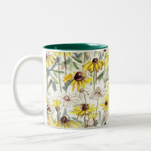 Caneca De Café Em Dois Tons Flores de outono Suspensões de Olhos Negros Aqueci