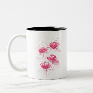 Caneca De Café Em Dois Tons Flores de Papoula Vermelha