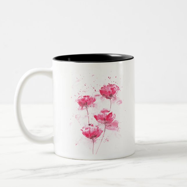 Caneca De Café Em Dois Tons Flores de Papoula Vermelha (Esquerda)