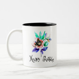Caneca De Café Em Dois Tons Flores de primavera de Aniversário com Mug de Aqua
