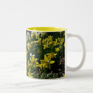 Caneca De Café Em Dois Tons Flores de primavera de Daffodils Amarelos e Branco