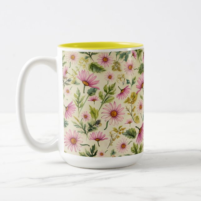 Caneca De Café Em Dois Tons Flores de primavera Elegantes (Esquerda)