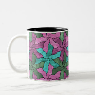 Caneca De Café Em Dois Tons Flores De Vidro Tesseladas