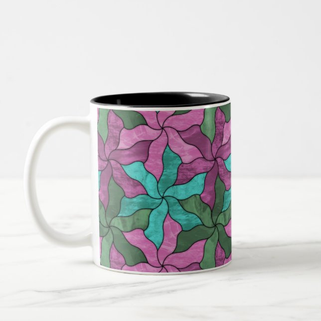 Caneca De Café Em Dois Tons Flores De Vidro Tesseladas (Esquerda)
