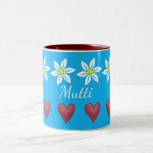 Caneca De Café Em Dois Tons Flores e Corações de Edelweiss