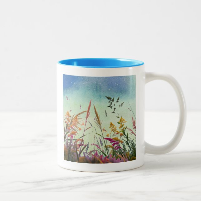 Caneca De Café Em Dois Tons Flores E Estrelas Selvagens (Direita)