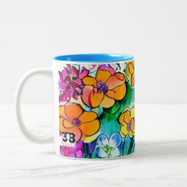 Caneca De Café Em Dois Tons Flores e Letras