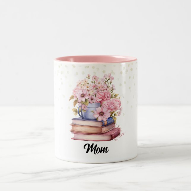 Caneca De Café Em Dois Tons Flores e livros (Centro)