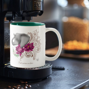 Caneca De Café Em Dois Tons Flores Elefantes Henna Lotus