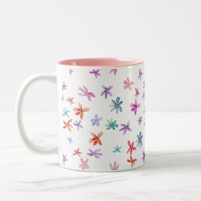 Caneca De Café Em Dois Tons Flores em aquarela (Esquerda)