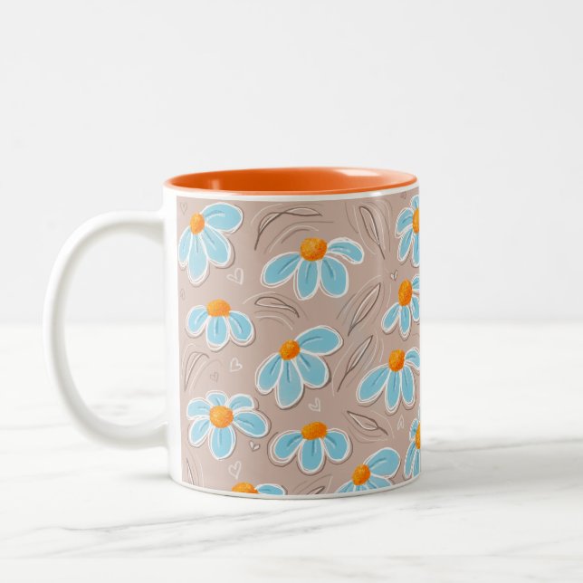 Caneca De Café Em Dois Tons Flores Felizes (Esquerda)