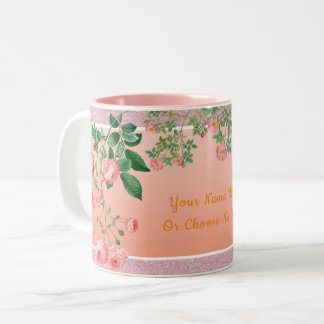 Caneca De Café Em Dois Tons Flores Florais de Primavera de Texto/ Lente Rosa P