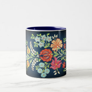 Caneca De Café Em Dois Tons flores húngaras coloridas
