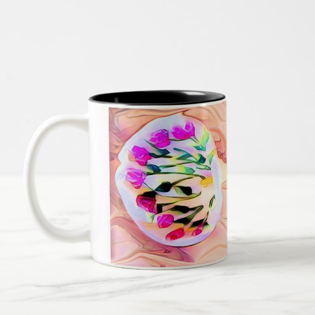 Caneca De Café Em Dois Tons Flores Lilosas Rosa (Esquerda)