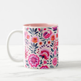Caneca De Café Em Dois Tons Flores Mexicanas Fuchsia Vibrantes