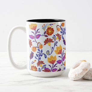 Caneca De Café Em Dois Tons Flores Modernas Coloridas e Vivas