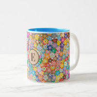 Flores Pequenas Coloridas de Monograma, 11oz Mug d