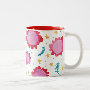 Caneca De Café Em Dois Tons Flores Pintadas, Tumba Vermelha de Dois Toneladas